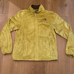 North Face Sweater Womens Small Yellow Outdoors Fuzzy Logo Zip Fleece Ladies